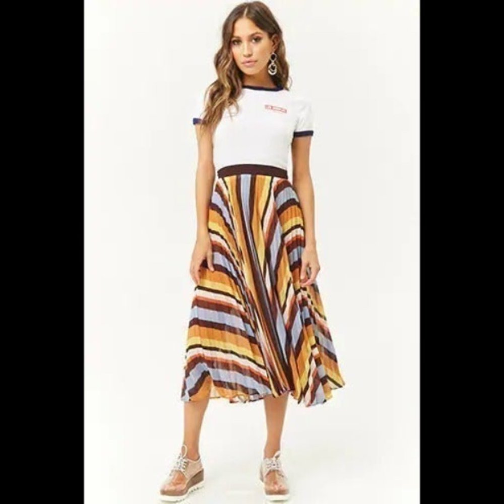 Rainbow Accordion-Pleated Midi Skirt XS